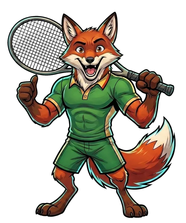 SweepSquad fox mascot Vix in tennis whites